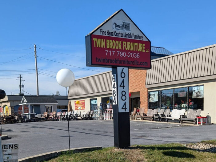 Twin Brook Furniture storefront in Mechanicsburg, PA with outdoor furniture display.